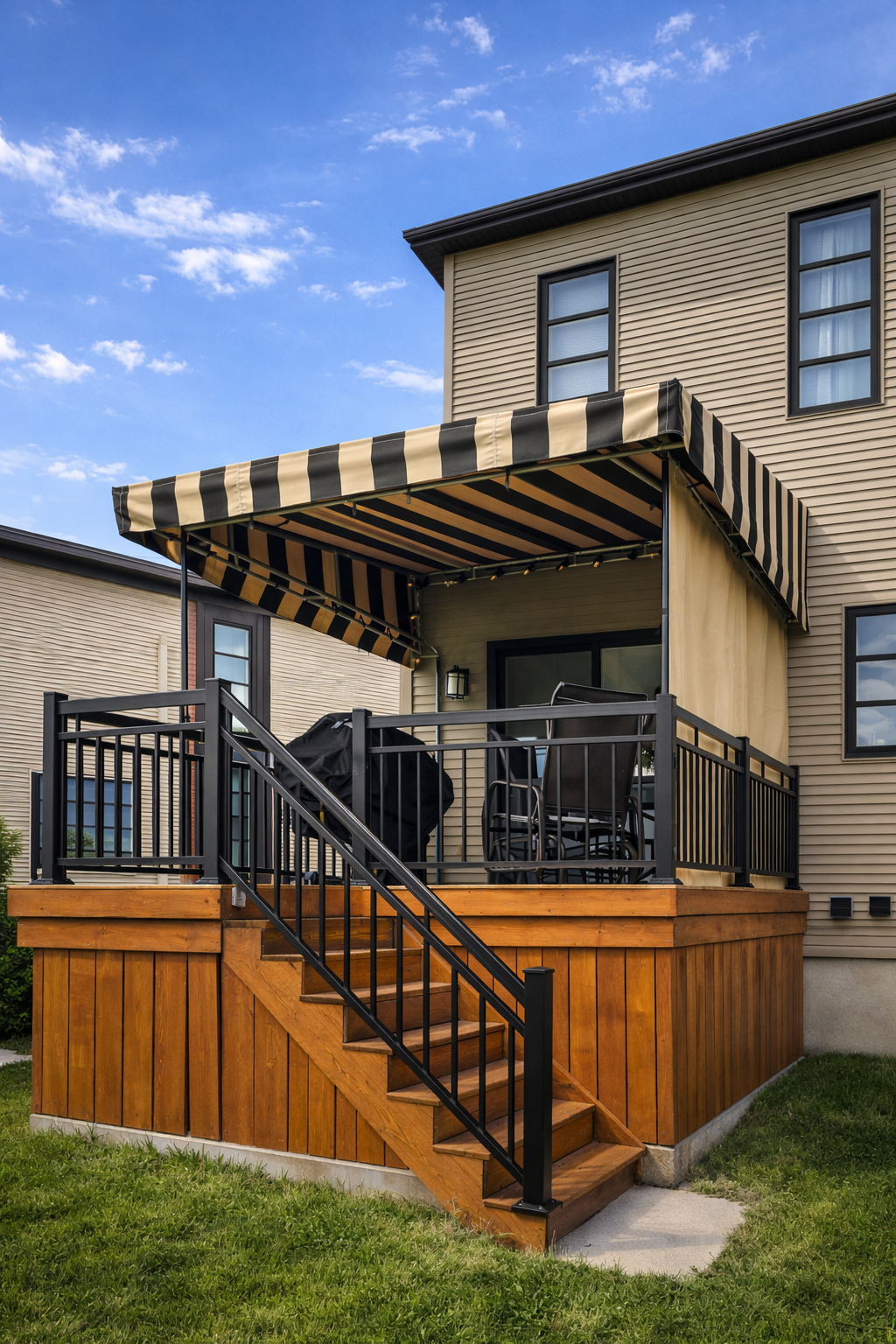Terrasse résidentielle aménagée pour les soirées d'été